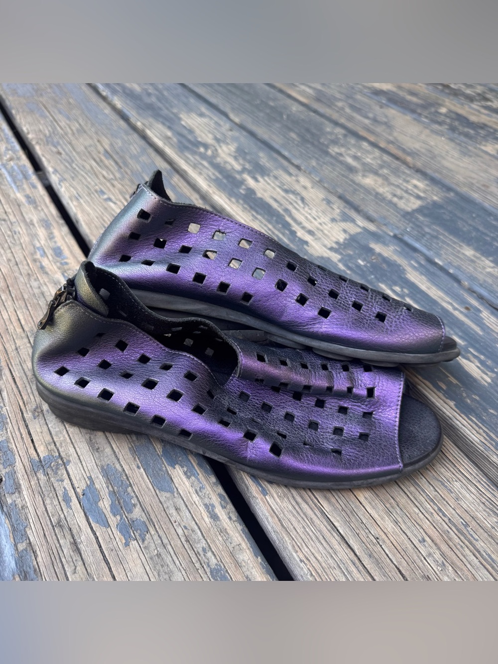 • Arche • Women’s Drick Perforated Metallic Slip-On Flats Purple / Black 39 - Picture 9 of 9